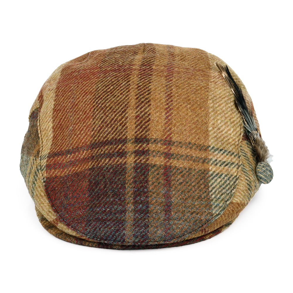 Casquette Plate en Laine Britannique Tartan Plume moutarde-multi FAILSWORTH