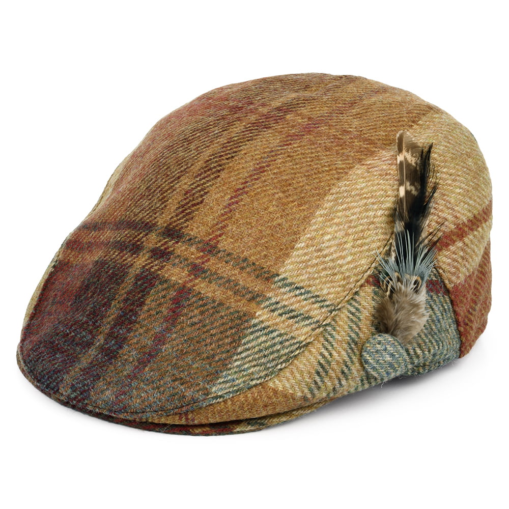 Casquette Plate en Laine Britannique Tartan Plume moutarde-multi FAILSWORTH