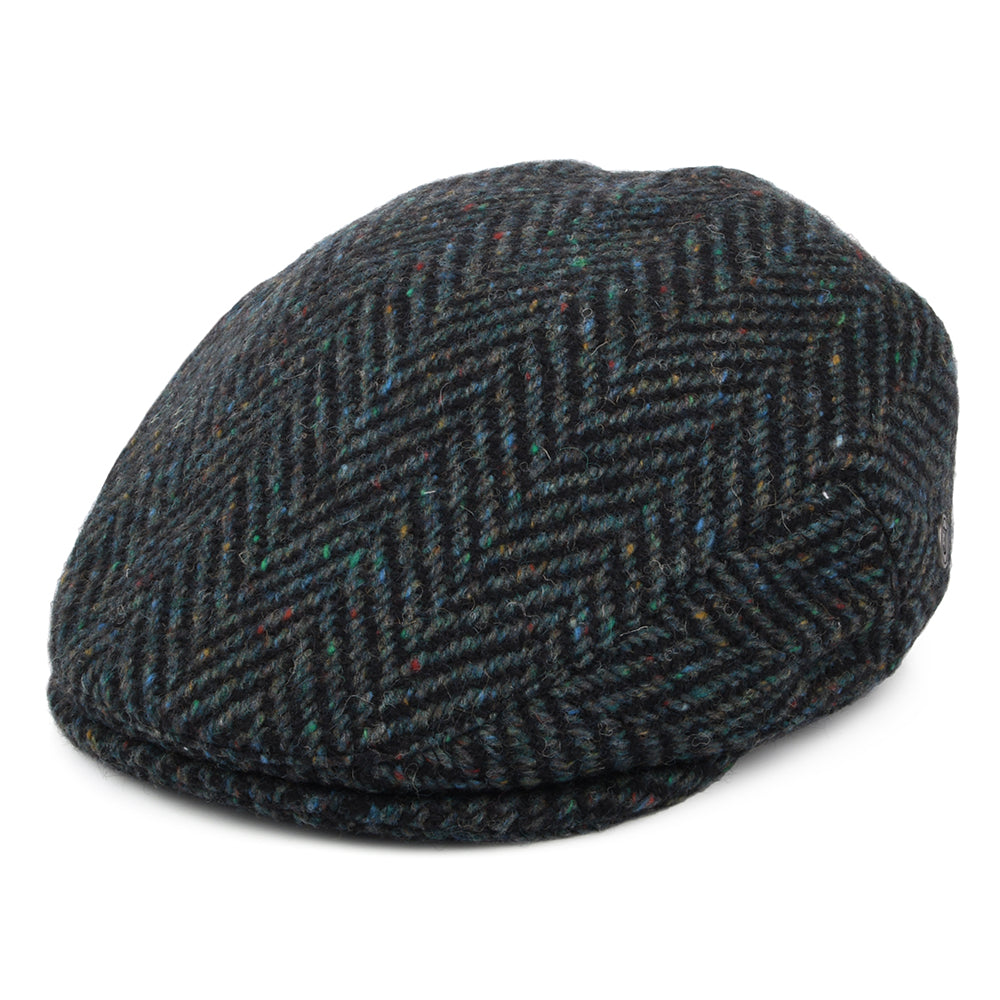 Casquette Plate en Tweed du Donegal Stravalley mélange de bleus JAXON & JAMES