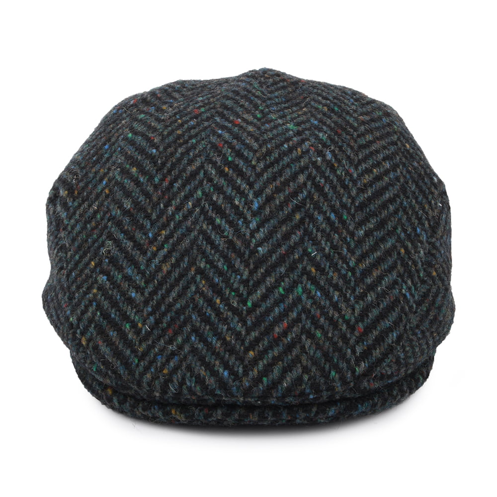 Casquette Plate en Tweed du Donegal Stravalley mélange de bleus JAXON & JAMES
