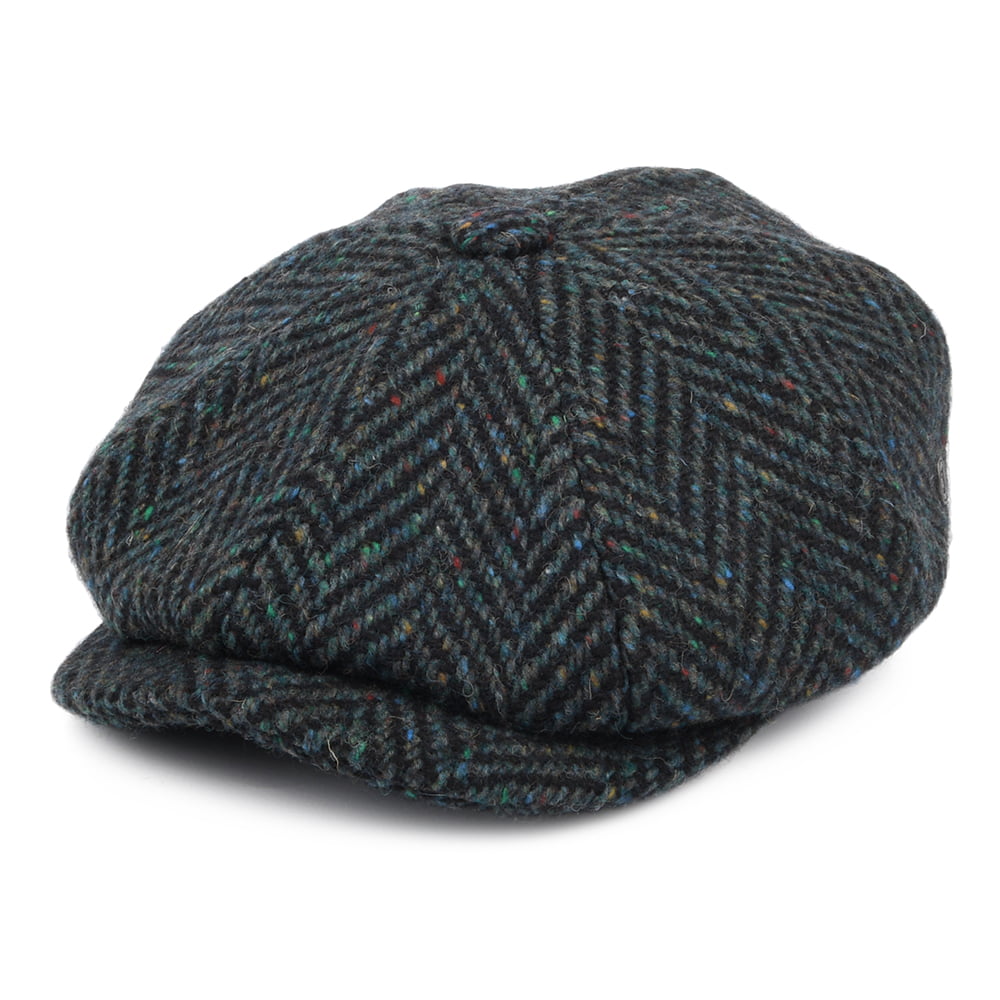 Casquette Gavroche en Tweed du Donegal Glendowan bleu mélangé JAXON & JAMES