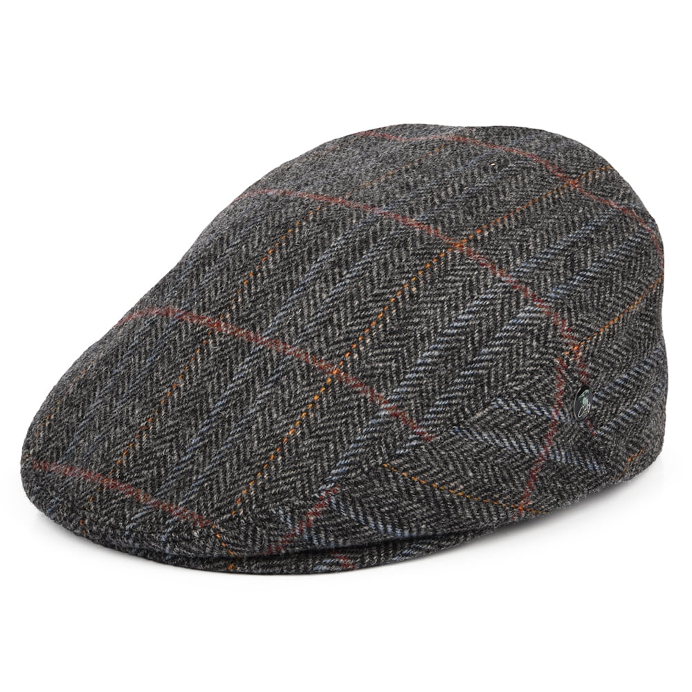 Casquette Plate en Laine Vierge à Carreaux et Chevrons panaché de gris CITY SPORT