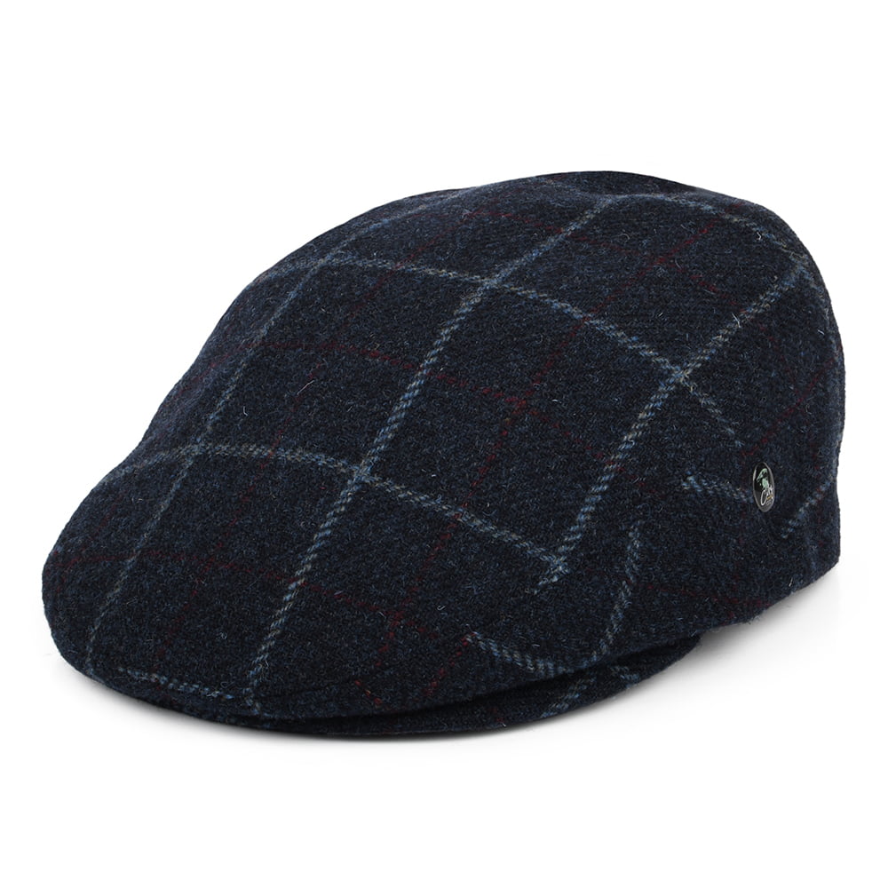 Casquette Plate en Laine Vierge à Carreaux bleu marine CITY SPORT OLD