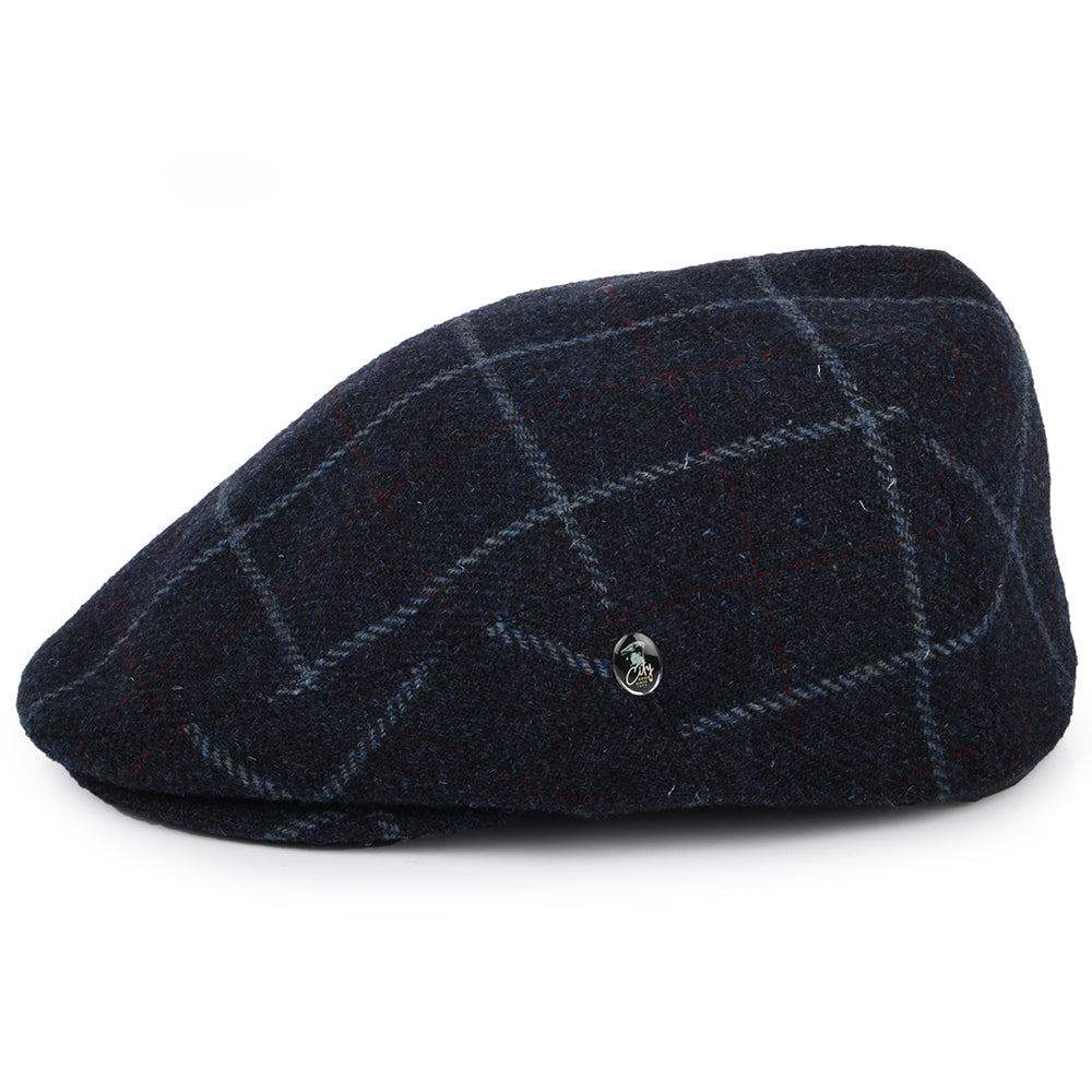 Casquette Plate en Laine Vierge à Carreaux bleu marine CITY SPORT OLD