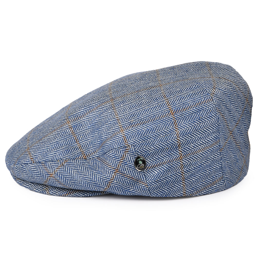 Casquette Plate en Pure Soie à Carreaux et Chevrons bleu CITY SPORT