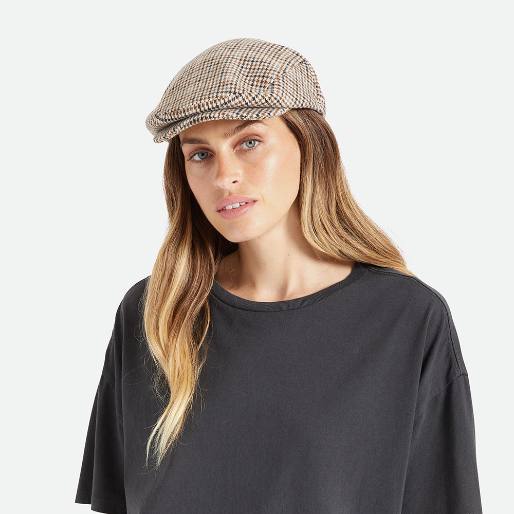 Casquette Plate Pied-de-Poule Hooligan blanc cassé-sable BRIXTON