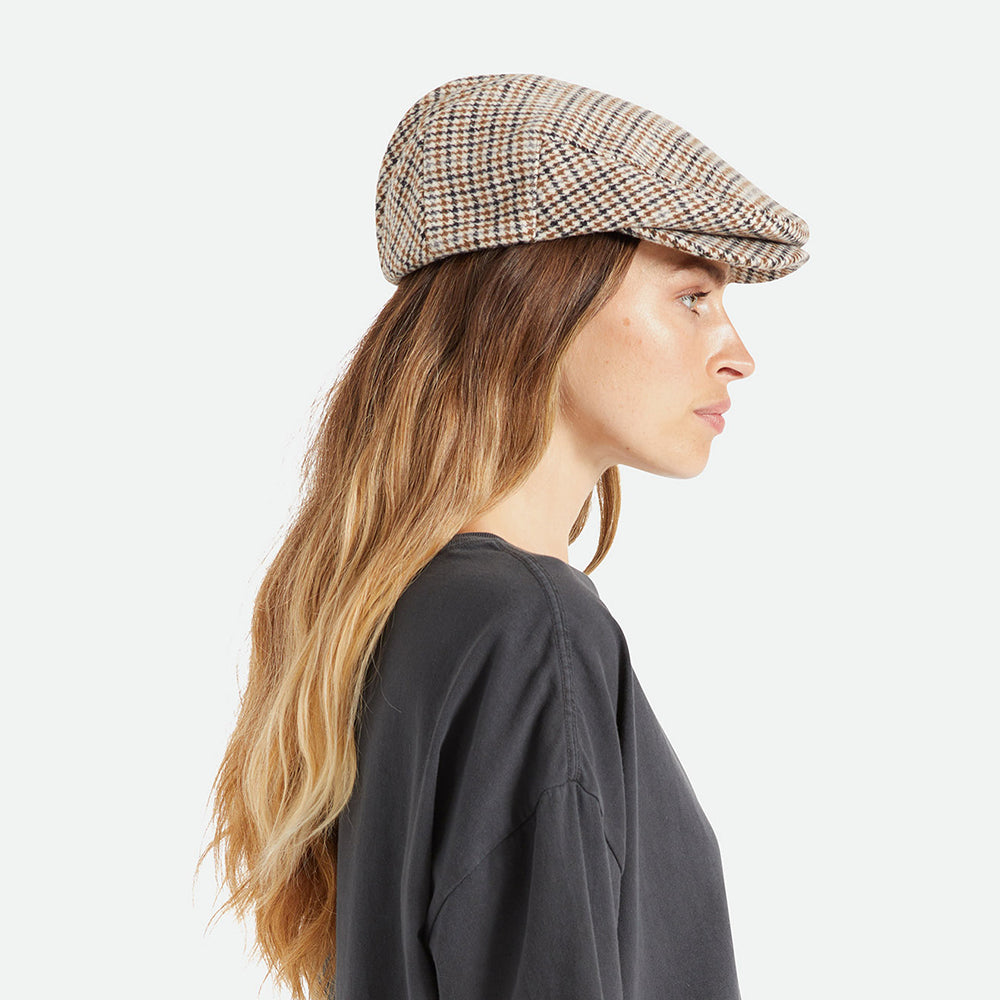 Casquette Plate Pied-de-Poule Hooligan blanc cassé-sable BRIXTON