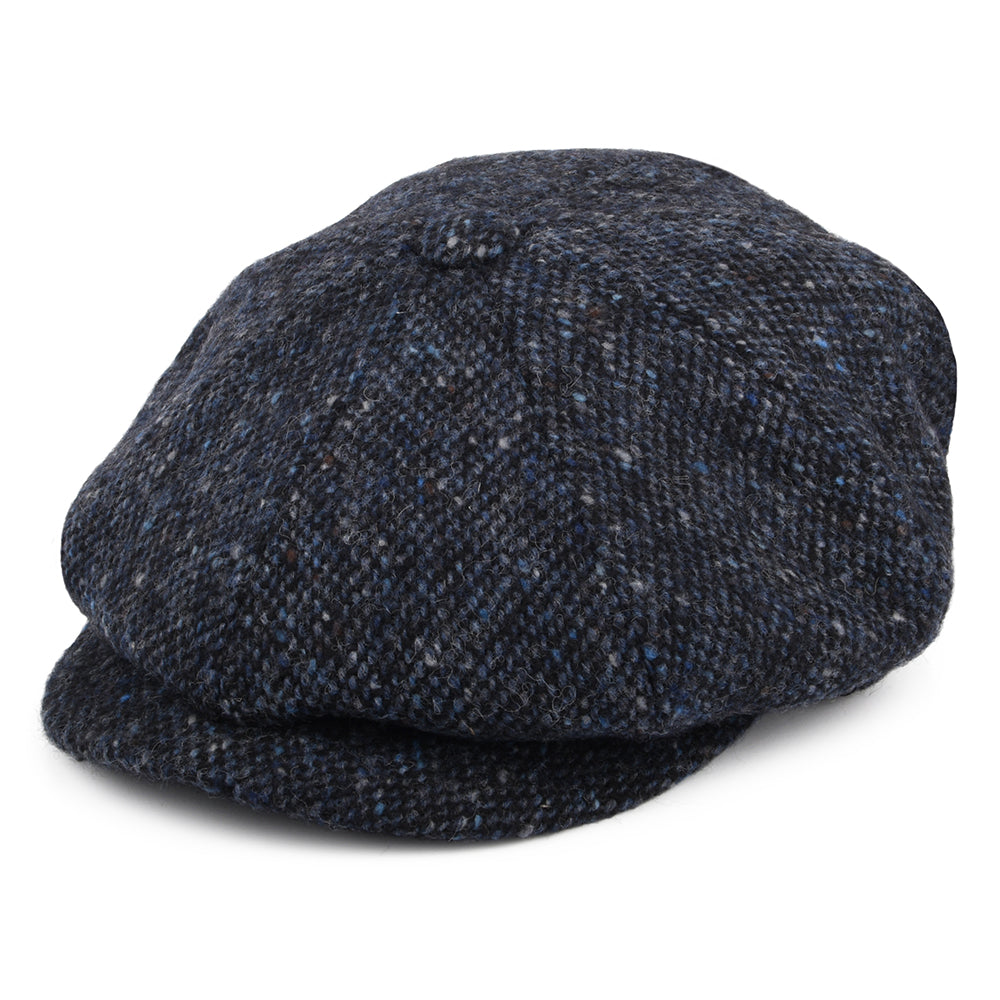 Casquette Gavroche en Tweed du Donegal Chiné Glenborin bleu-noir JAXON & JAMES