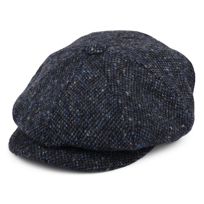 Casquette Gavroche en Tweed du Donegal Chiné Glenborin bleu-noir JAXON & JAMES