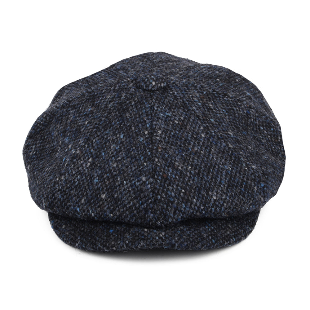 Casquette Gavroche en Tweed du Donegal Chiné Glenborin bleu-noir JAXON & JAMES