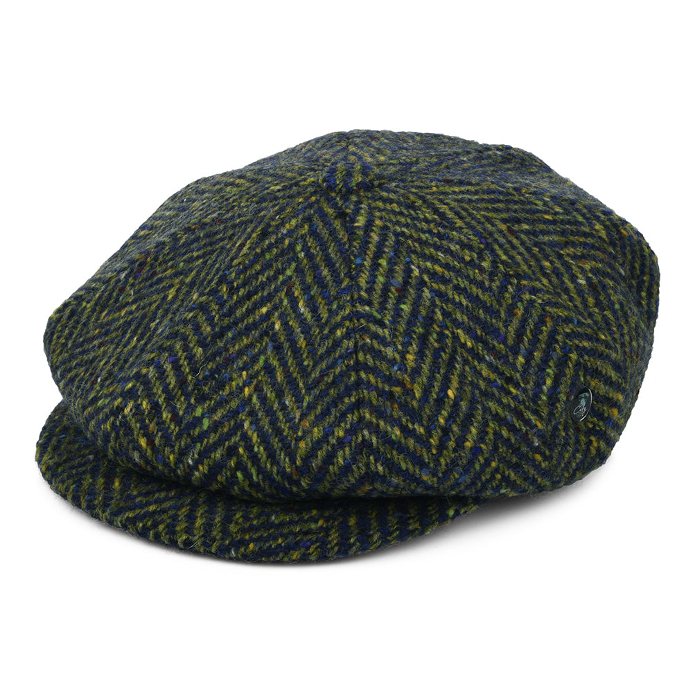 Casquette Gavroche en Tweed du Donegal à Chevrons vert-bleu CITY SPORT