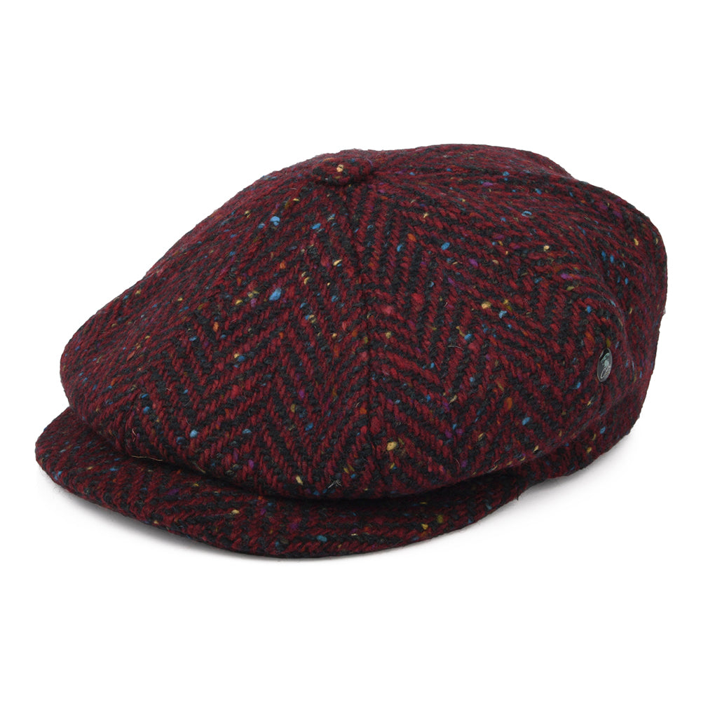Casquette Gavroche en Tweed du Donegal à Chevrons rouge foncé CITY SPORT