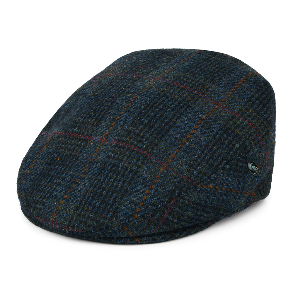 Casquette Plate en HARRIS TWEED à Carreaux bleu-bleu marine CITY SPORT