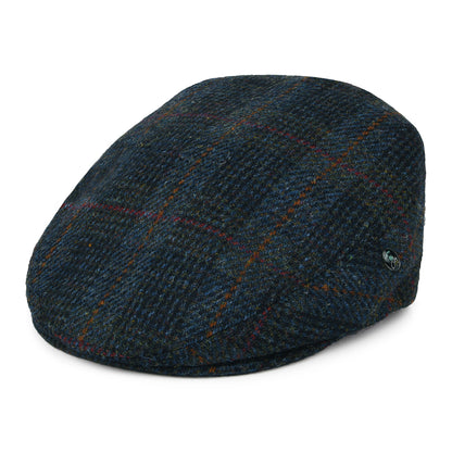 Casquette Plate en HARRIS TWEED à Carreaux bleu-bleu marine CITY SPORT