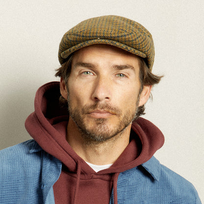 Casquette Plate Pied-de-Poule Hooligan olive clair-marron BRIXTON