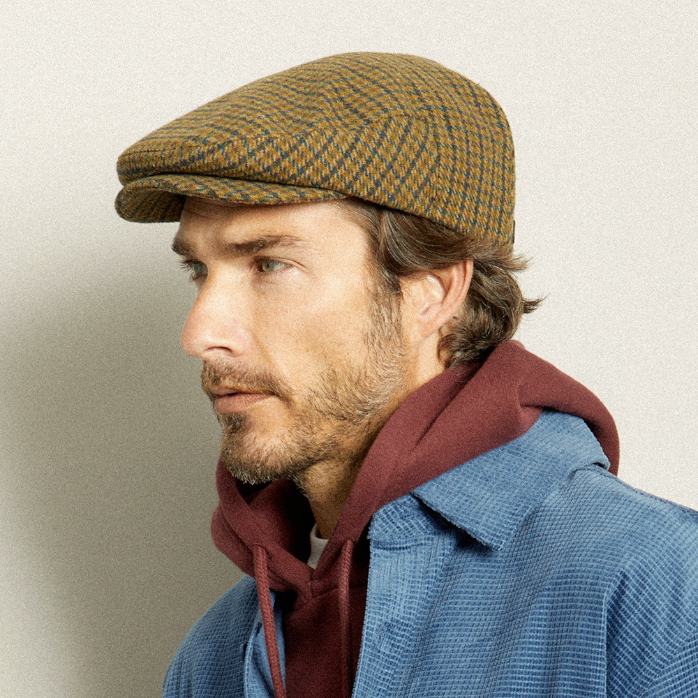 Casquette Plate Pied-de-Poule Hooligan olive clair-marron BRIXTON