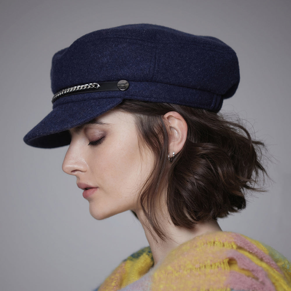 Casquette Gavroche en Feutre bleu marine SEEBERGER