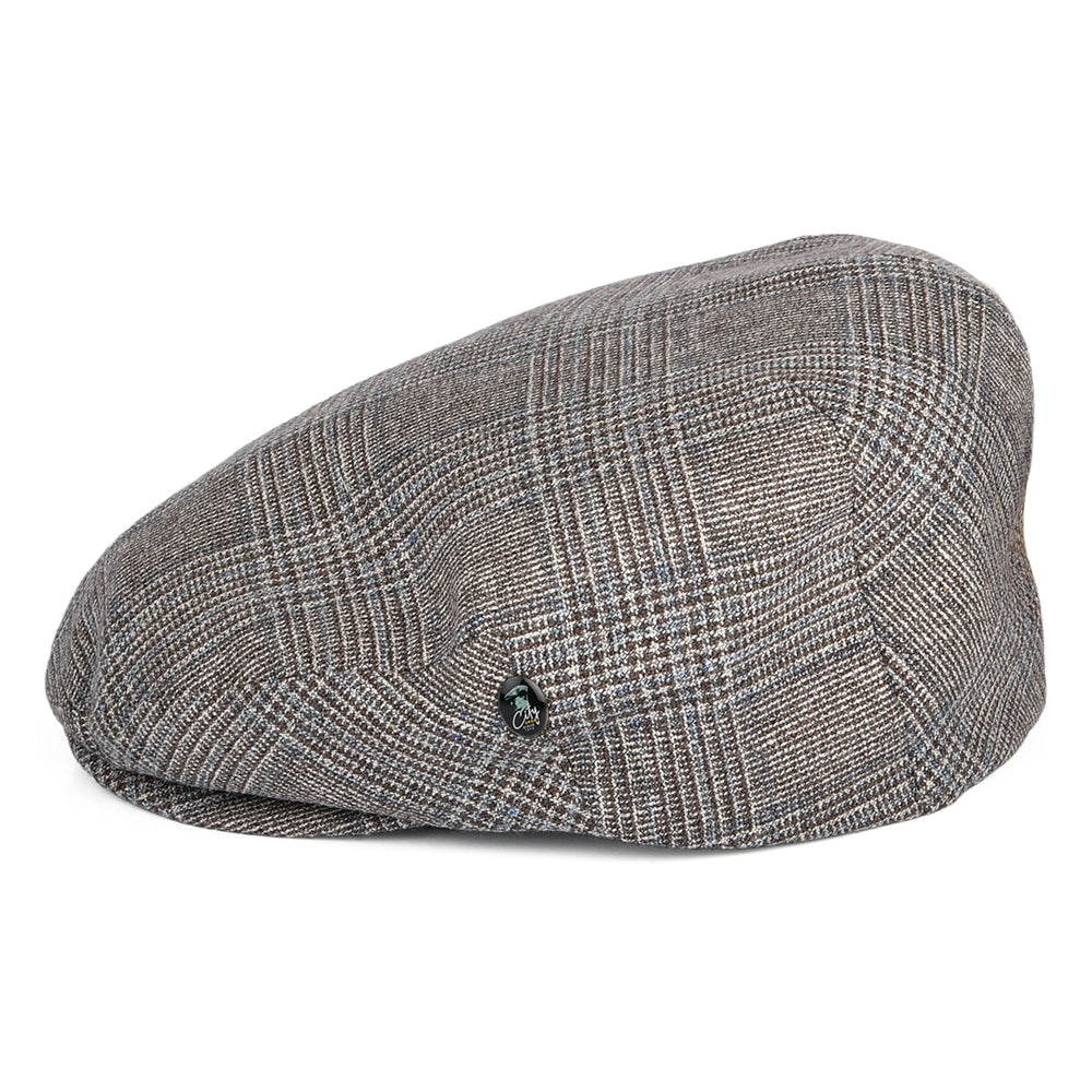 Casquette Plate en Soie et Laine Prince-de-Galles marron-bleu CITY SPORT