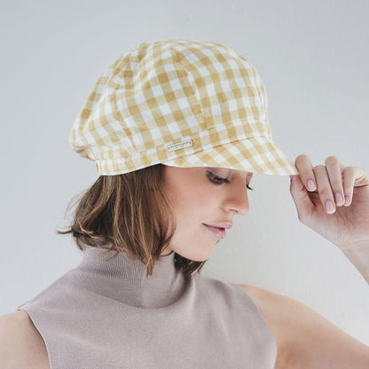 Casquette Gavroche en Coton à Carreaux jaune-blanc SEEBERGER