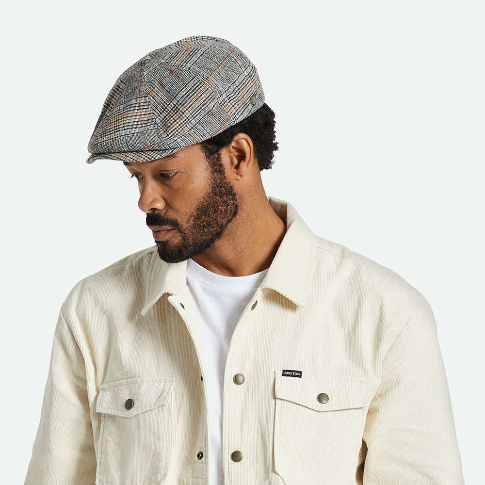 Casquette Gavroche Prince-de-Galles Brood blanc cassé-noir-orange BRIXTON
