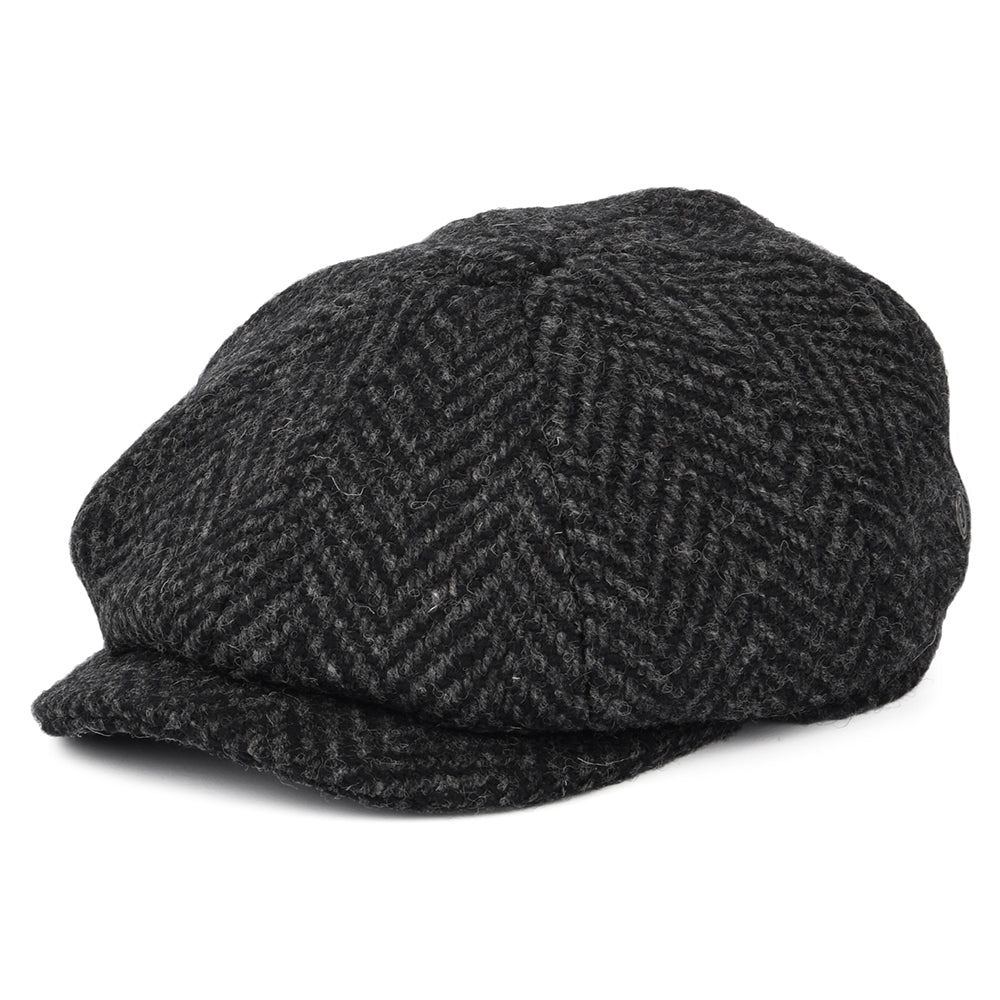 Casquette Gavroche en Tweed du Donegal Épais à Chevrons Glencoagh noir-anthracite JAXON & JAMES