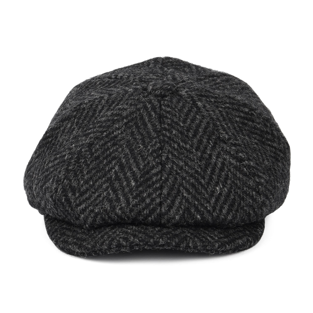Casquette Gavroche en Tweed du Donegal Épais à Chevrons Glencoagh noir-anthracite JAXON & JAMES