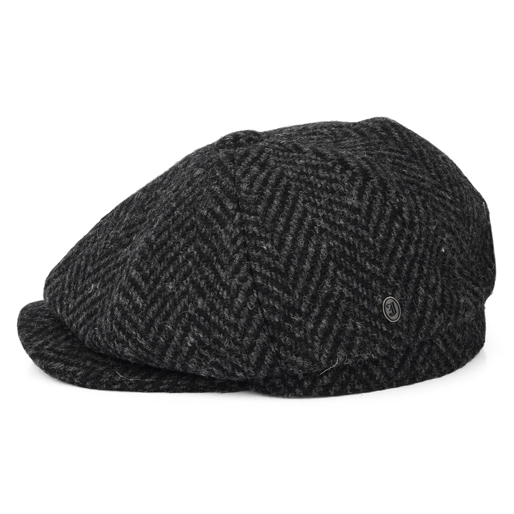 Casquette Gavroche en Tweed du Donegal Épais à Chevrons Glencoagh noir-anthracite JAXON & JAMES