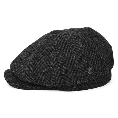 Casquette Gavroche en Tweed du Donegal Épais à Chevrons Glencoagh noir-anthracite JAXON & JAMES