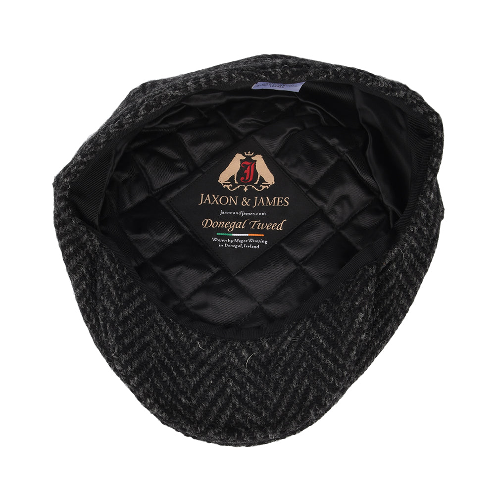Casquette Gavroche en Tweed du Donegal Épais à Chevrons Glencoagh noir-anthracite JAXON & JAMES