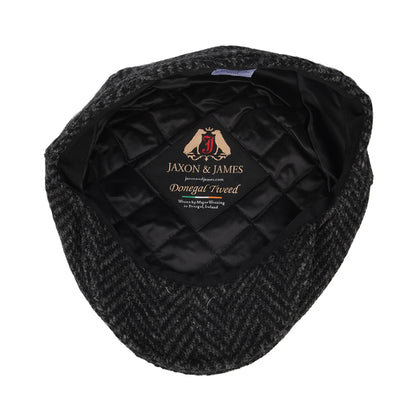 Casquette Gavroche en Tweed du Donegal Épais à Chevrons Glencoagh noir-anthracite JAXON & JAMES
