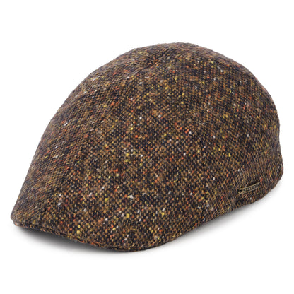 Casquette Plate Bec-de-Canard en Tweed du Donegal bleu marine-cognac STETSON