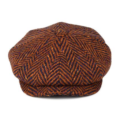 Casquette Gavroche en Tweed du Donegal à Chevrons Calotte Profonde rouille-bleu CITY SPORT
