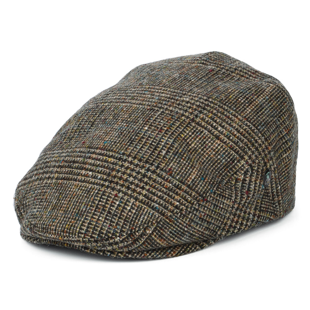 Casquette Plate en Tweed du Donegal Prince-de-Galles olive CITY SPORT