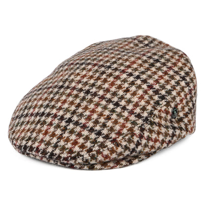 Casquette Plate en HARRIS TWEED Pied-de-Poule crème-olive-marron CITY SPORT