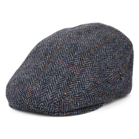 Casquette Plate en HARRIS TWEED à Chevrons bleu marine-bleu CITY SPORT