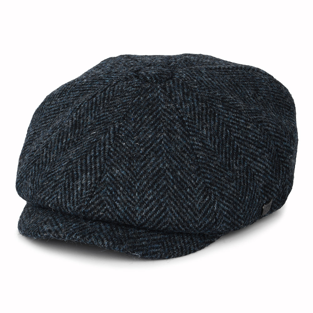 Casquette Gavroche en HARRIS TWEED à Chevrons Carloway bleu-noir FAILSWORTH