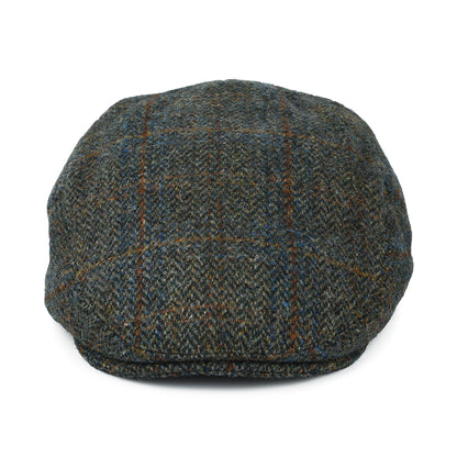 Casquette Plate en HARRIS TWEED à carreaux et Chevrons Stornoway olive-bleu-rouille FAILSWORTH