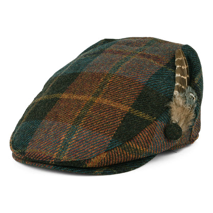 Casquette Plate en Laine Britannique Tartan Plume bleu sarcelle-rouille FAILSWORTH