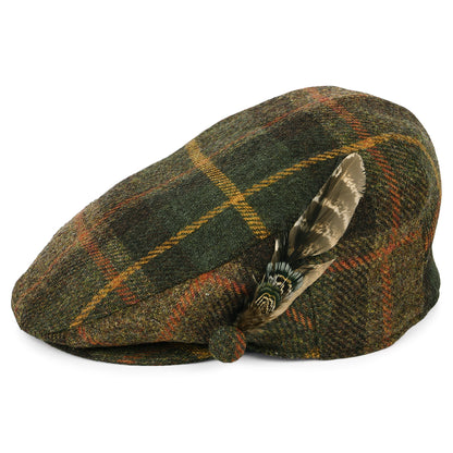 Casquette Plate en Laine Britannique Tartan Plume vert-marron-moutarde FAILSWORTH