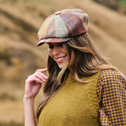 Casquette Gavroche en Laine Britannique Tartan moutarde-marron-vin FAILSWORTH