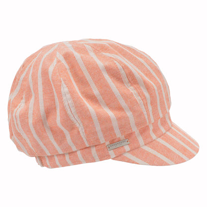 Casquette Gavroche en Coton et Lin à Rayures naturel-orange SEEBERGER
