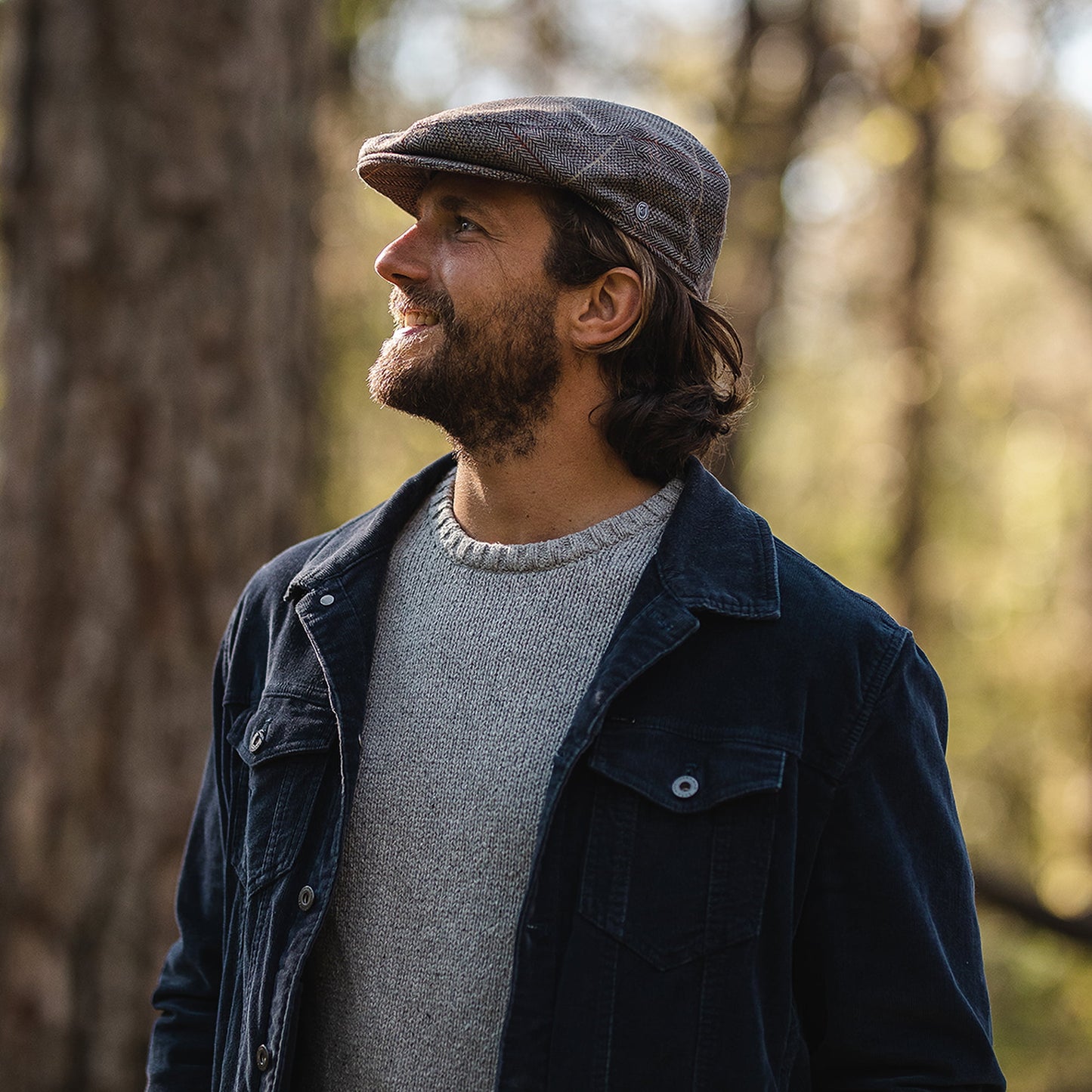 Casquette Plate en Tweed marron-gris JAXON & JAMES