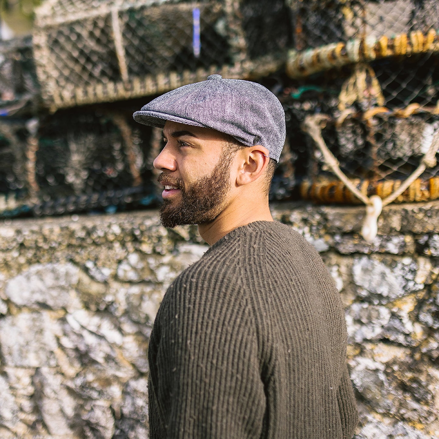Casquette Gavroche en Tweed Chiné noir JAXON & JAMES