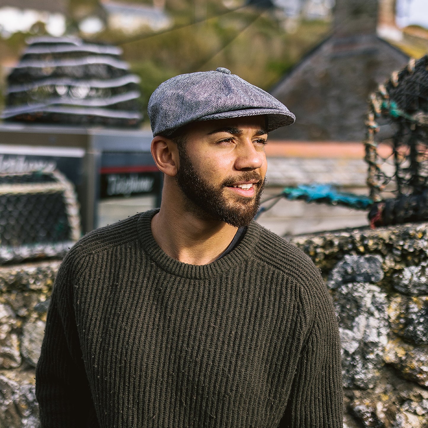 Casquette Gavroche en Tweed Chiné noir JAXON & JAMES