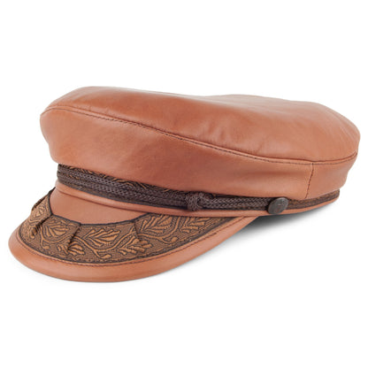Casquette de Marin Grec en cuir marron clair JAXON & JAMES
