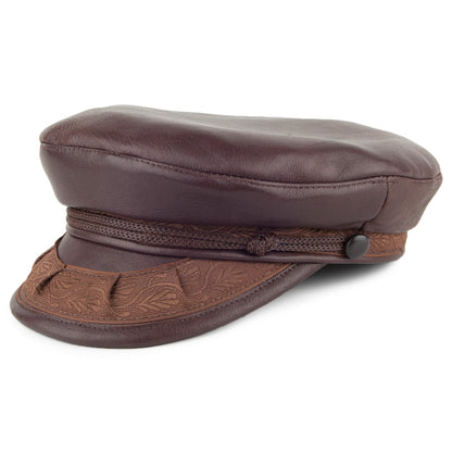 Casquette de Marin Grec en cuir marron foncé JAXON & JAMES