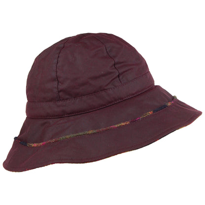 Chapeau Bob en Coton Ciré avec Ornement Tartan merlot FAILSWORTH