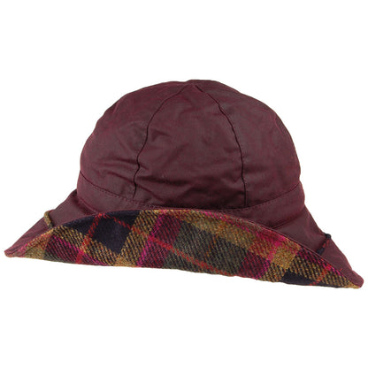 Chapeau Bob en Coton Ciré avec Ornement Tartan merlot FAILSWORTH
