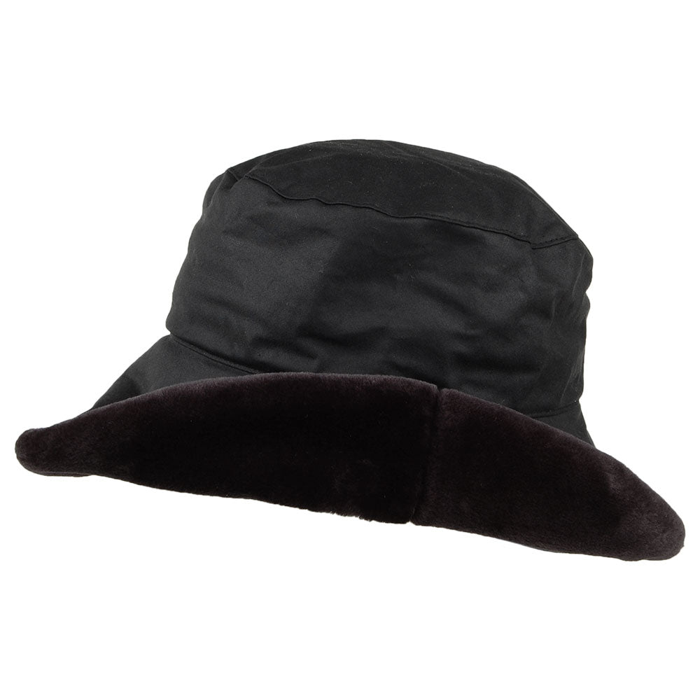 Chapeau Bob I en Coton Ciré Rebord en Fausse Fourrure noir FAILSWORTH