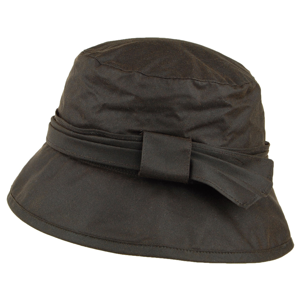 Chapeau Bob en Coton Ciré avec Noeud sur le Côté olive FAILSWORTH